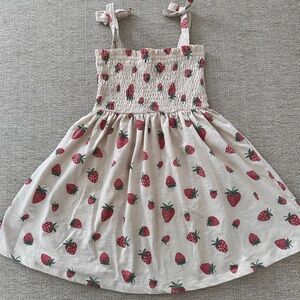 Rabbit + Bear Strawberry Print Smocked Organic Dress